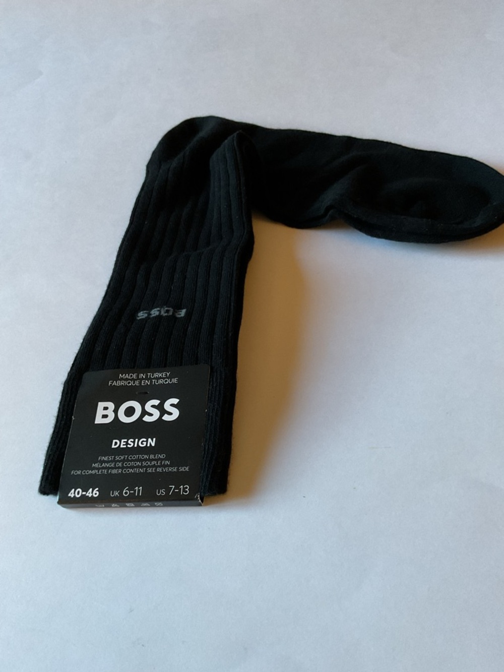 HUGO BOSS MENS COTTON SOCKS BLACK OS 40-46 fits 7-13 NWT